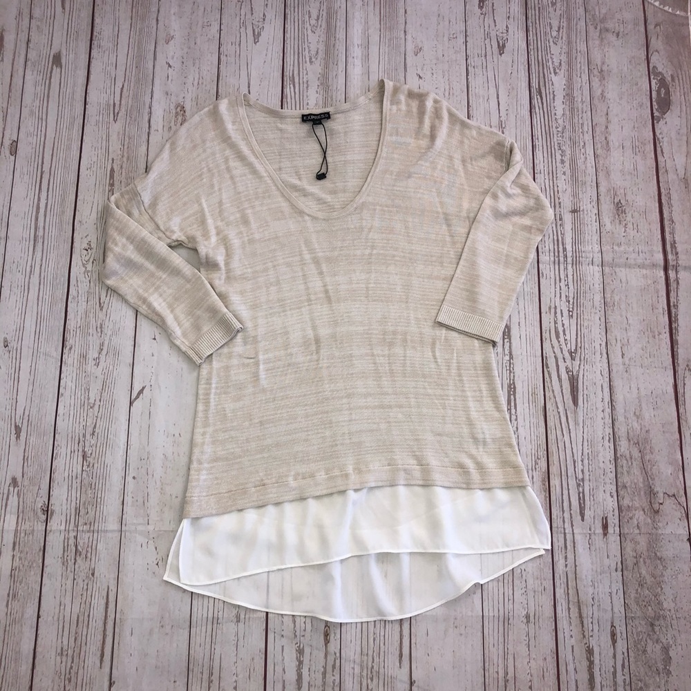 Express Linen Tan Crew Neck Sweater